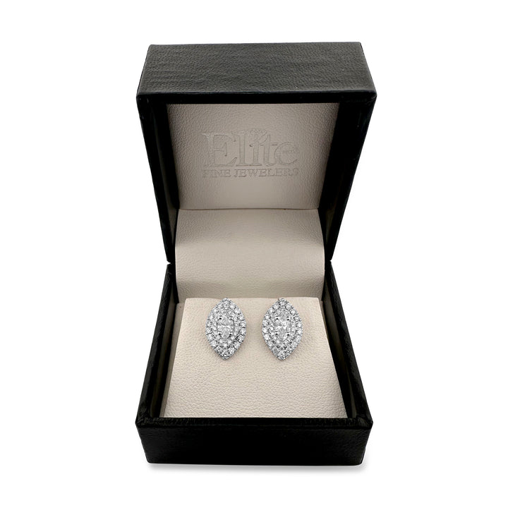 1.25ctw Marquise Cut with Double Halo Natural Diamond Earrings in 14k White Gold