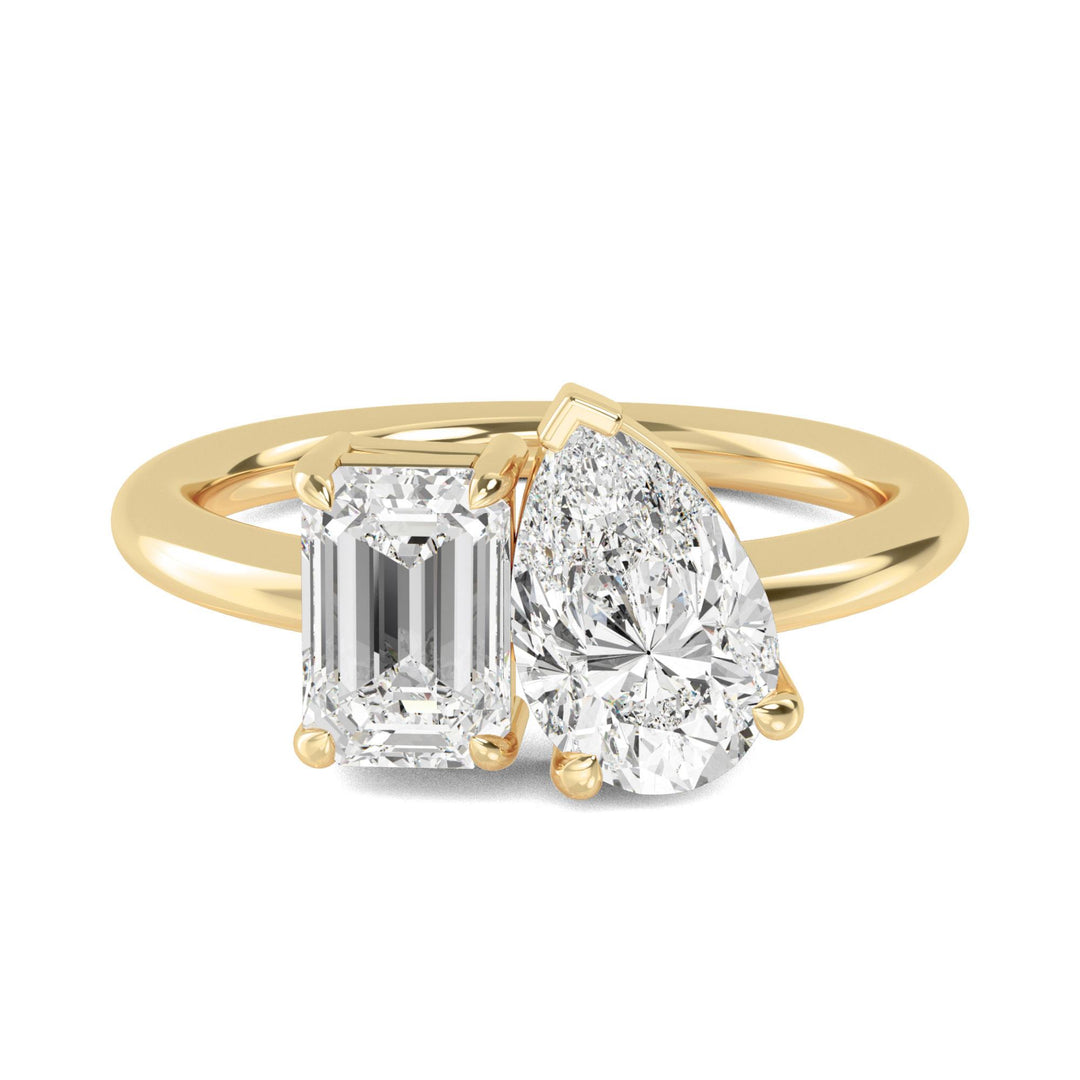 1.94ctw Pear & Emerald Lab-Grown Diamond Toi et Moi Engagement Ring in 14k Yellow Gold