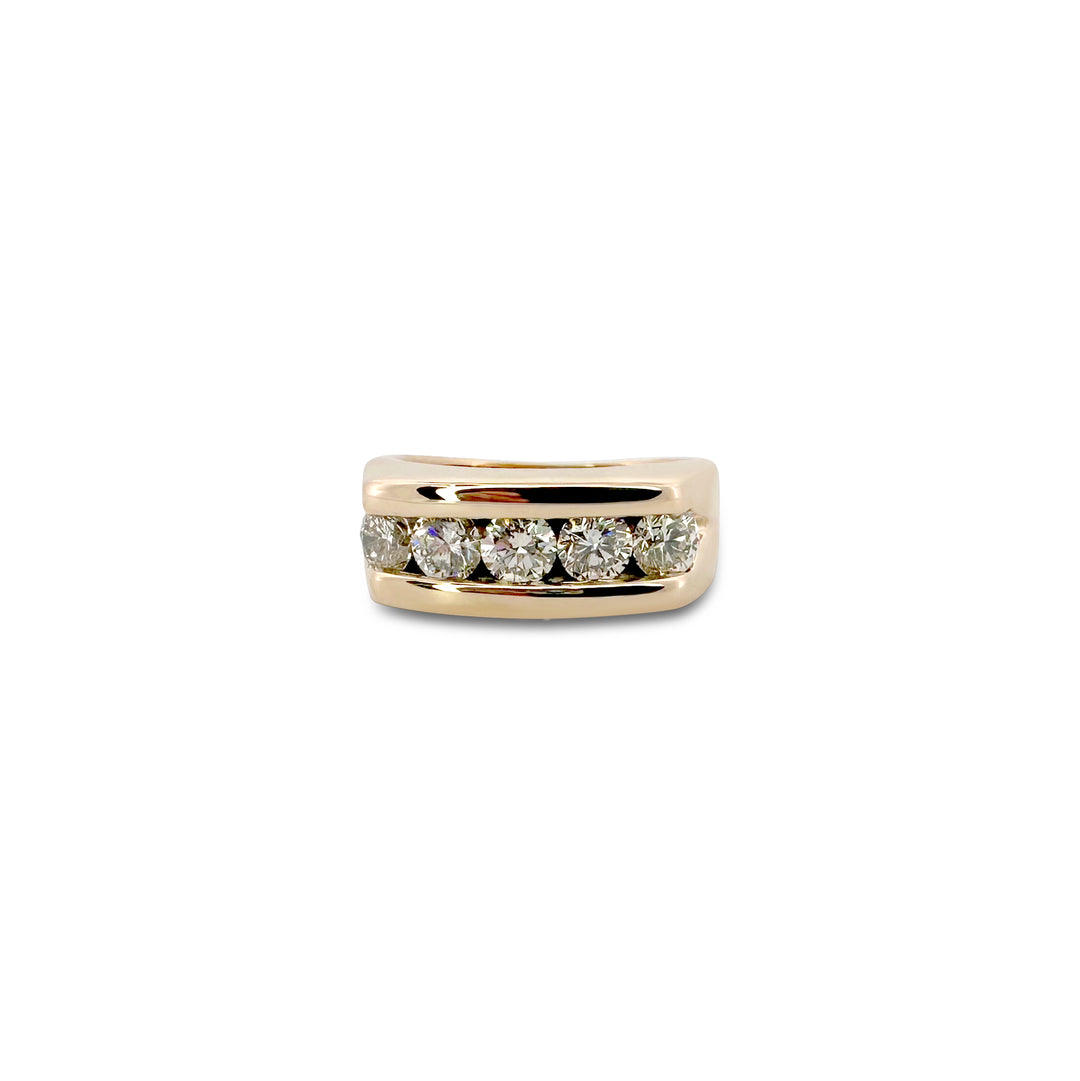 2ctw Round Brilliant Natural Diamond Men's 5-Stone Ring in 14k Yellow Gold