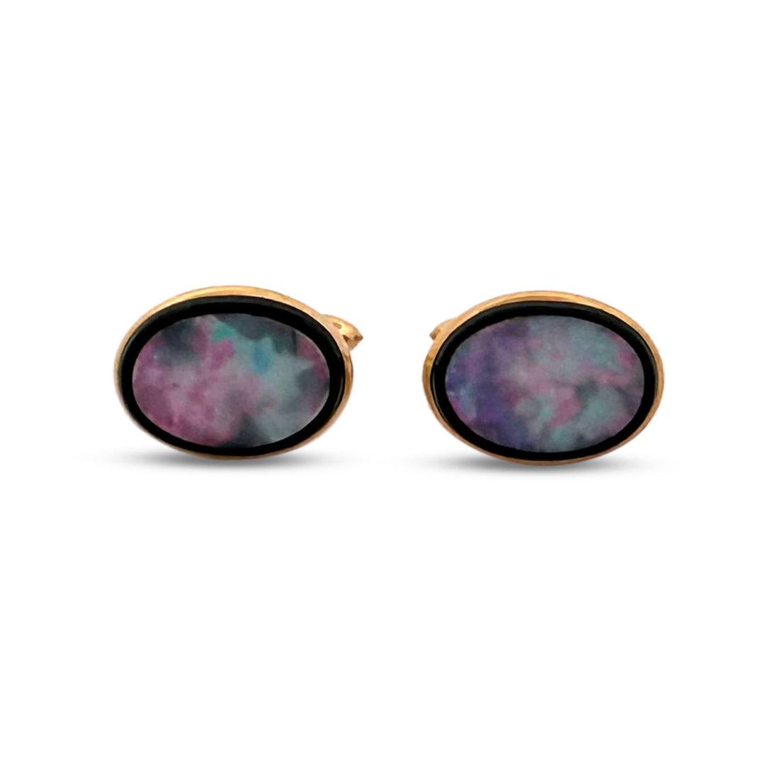 Opal Triplet and Onyx Cufflinks in 14k Yellow Gold