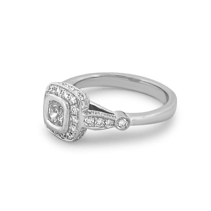 1.22ctw Cushion & Round Brilliant Halo Natural Diamond Engagement Ring in Platinum