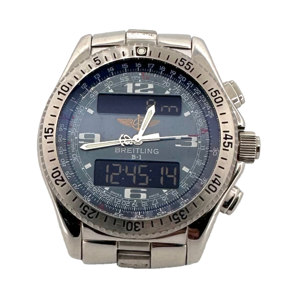 Breitling B-1 Men's Stainless Steel Digital & Analog Quartz Watch with Box & Papers