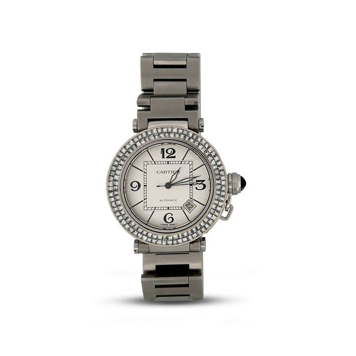 Cartier 40mm Pasha Diamond Bezel Stainless Steel Watch