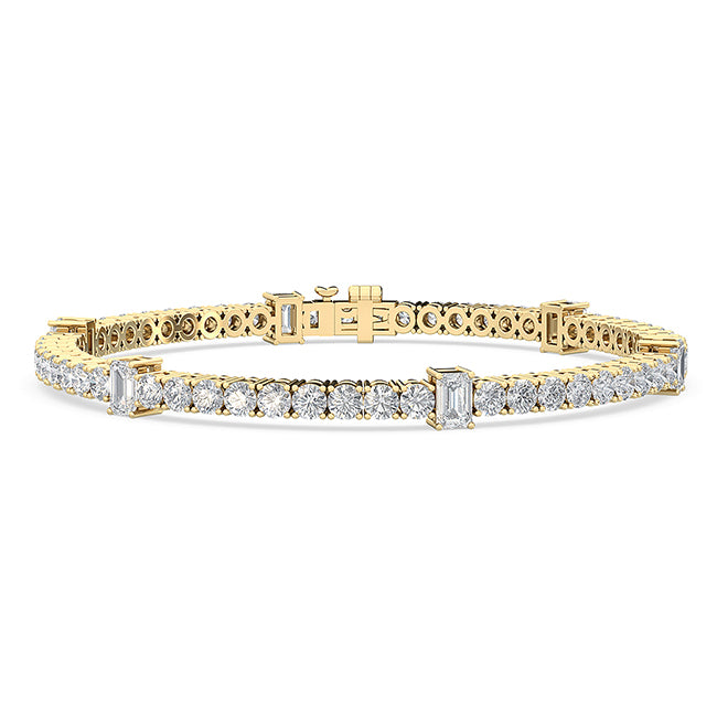 6.23ctw Round Brilliant & Emerald Cut Lab-Grown Diamond Station Tennis Bracelet in 14k Yellow Gold