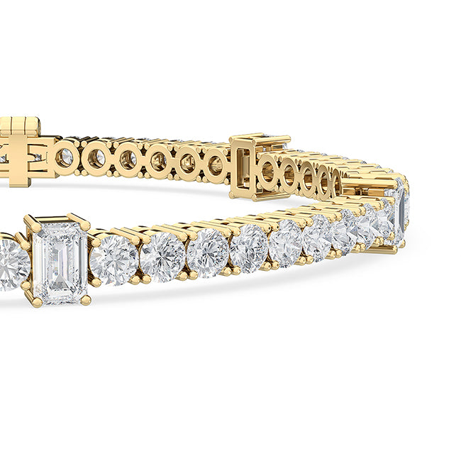 6.23ctw Round Brilliant & Emerald Cut Lab-Grown Diamond Station Tennis Bracelet in 14k Yellow Gold