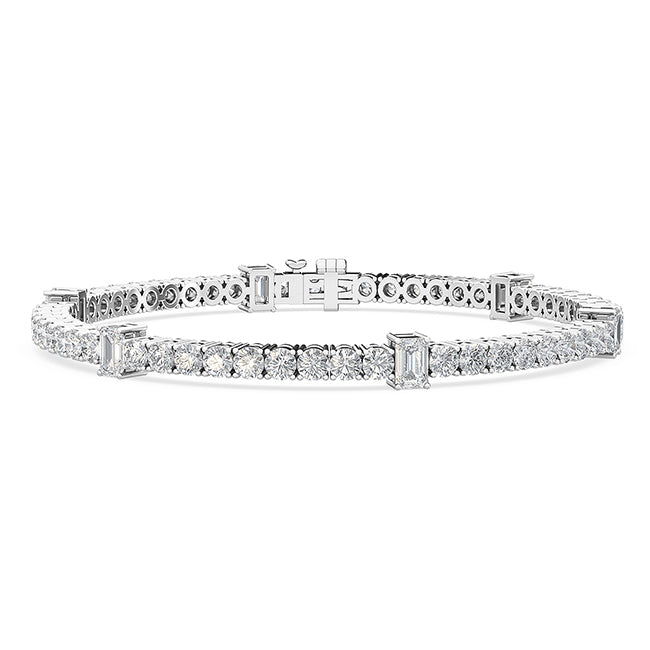 6.23ctw Round Brilliant & Emerald Cut Lab-Grown Diamond Station Tennis Bracelet in 14k White Gold