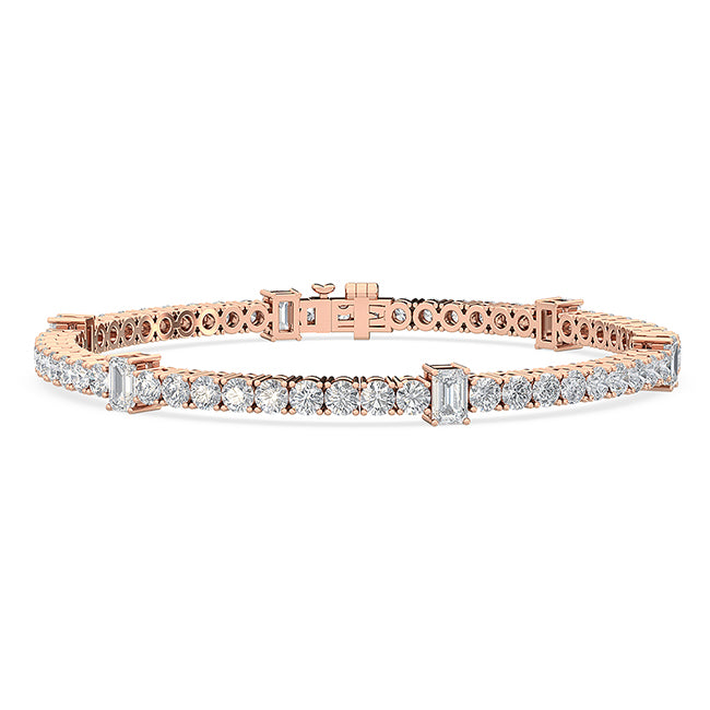 6.23ctw Round Brilliant & Emerald Cut Lab-Grown Diamond Station Tennis Bracelet in 14k Rose Gold