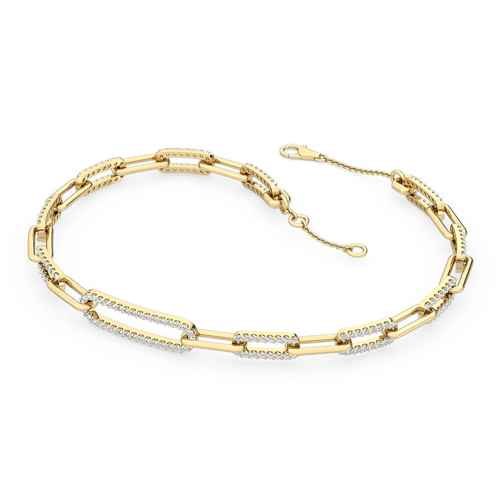 1.03ctw Lab-Grown Diamond Paper Clip Link Bracelet in 14kt Yellow Gold