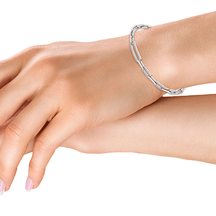 1.03ctw Lab-Grown Diamond Paper Clip Link Bracelet in 14kt White Gold