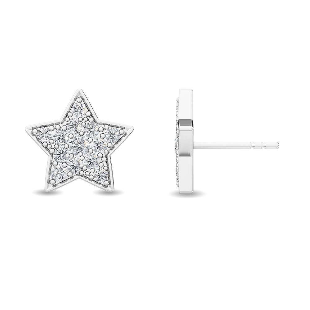 0.42ctw Round Brilliant Pavé Lab-Grown Diamond Star Stud Earrings in 14k White Gold