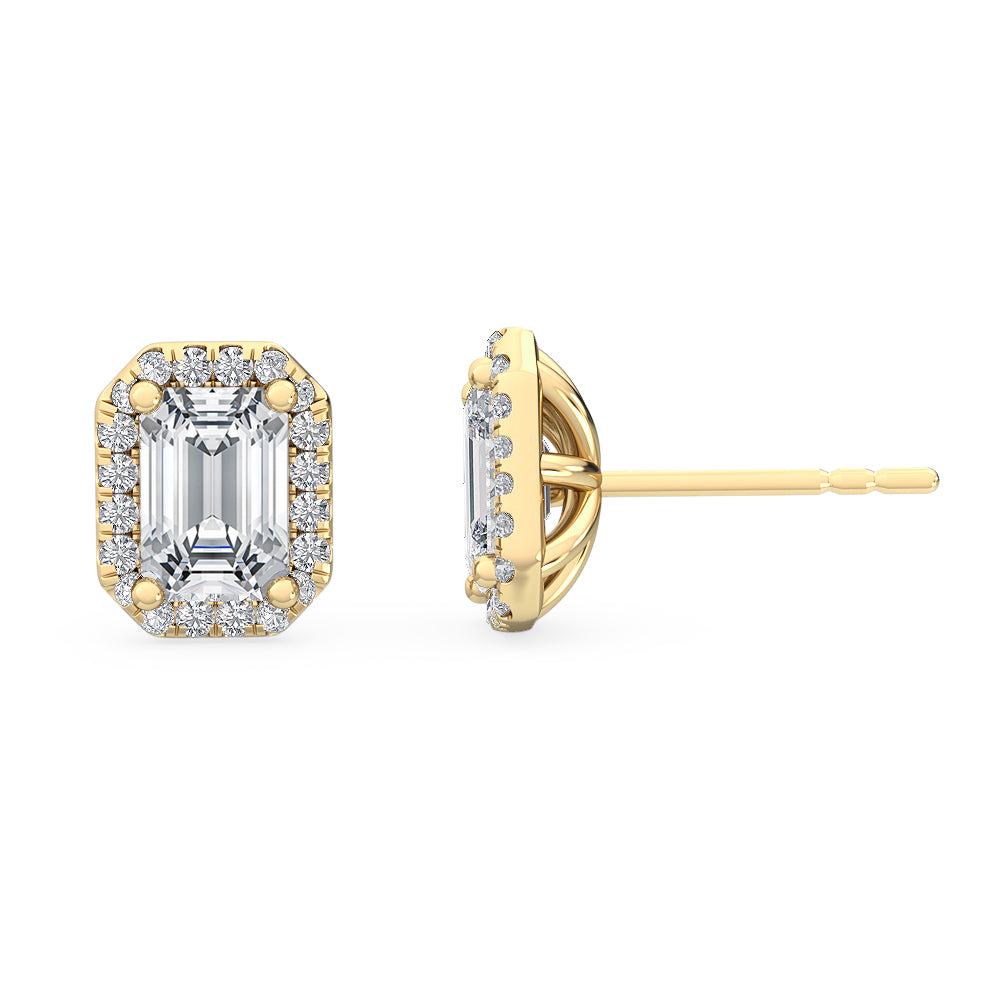 1.60ctw Emerald Cut with Halo Lab-Grown Diamond Stud Earrings in 14k Yellow Gold