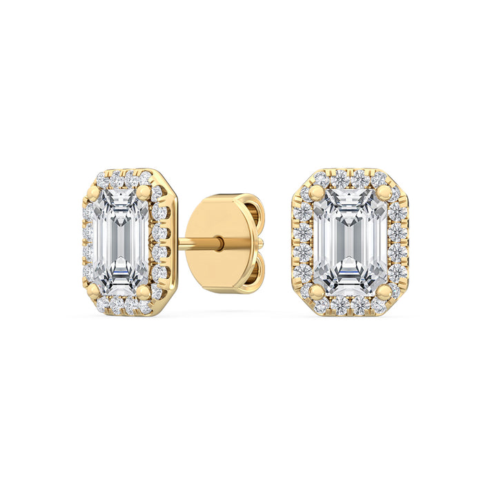 1.60ctw Emerald Cut with Halo Lab-Grown Diamond Stud Earrings in 14k Yellow Gold