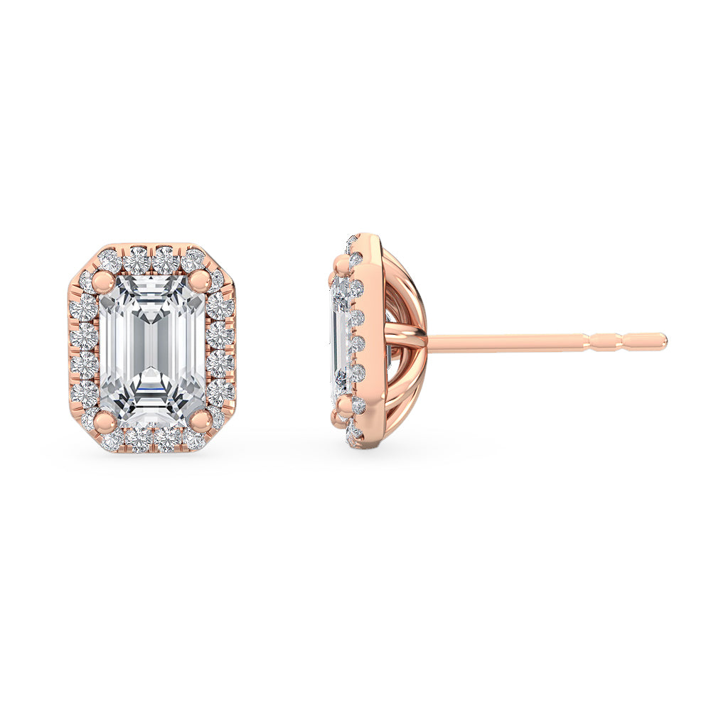 1.60ctw Emerald Cut with Halo Lab-Grown Diamond Stud Earrings in 14k Rose Gold