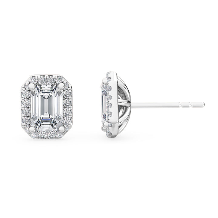 1.60ctw Emerald Cut with Halo Lab-Grown Diamond Stud Earrings in 14k White Gold