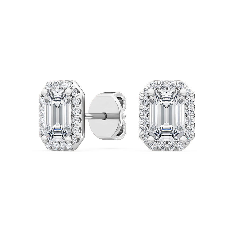 1.60ctw Emerald Cut with Halo Lab-Grown Diamond Stud Earrings in 14k White Gold