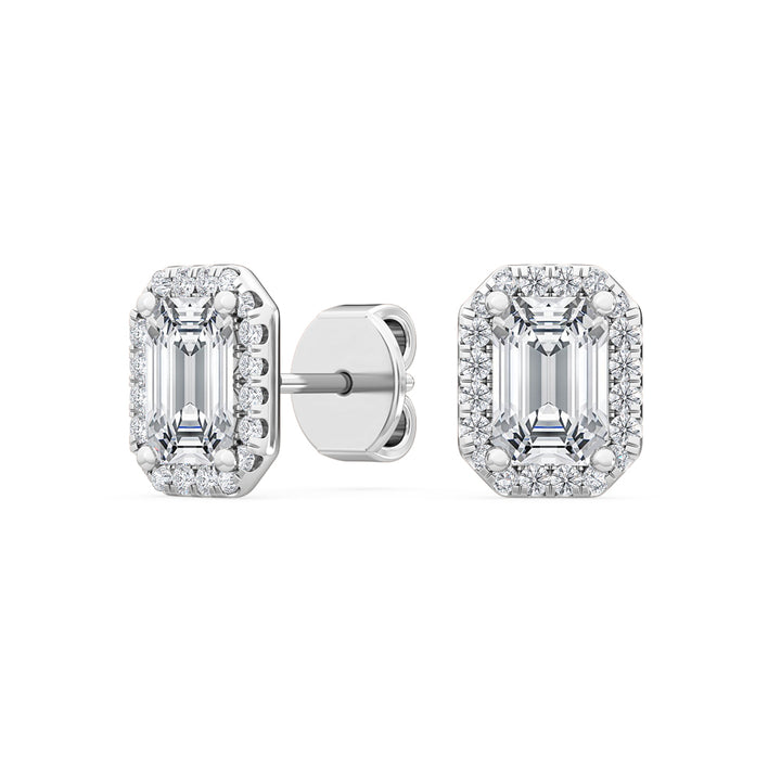 1.60ctw Emerald Cut with Halo Lab-Grown Diamond Stud Earrings in 14k White Gold