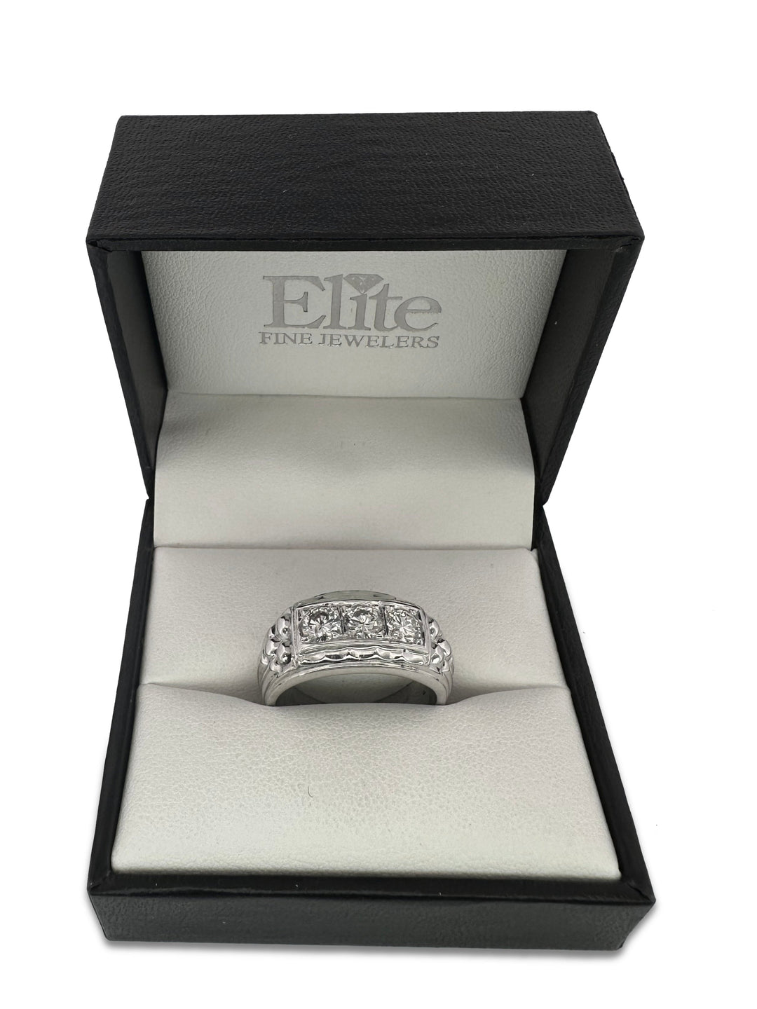 0.90ctw 3-Stone Diamond Men's Ring in 14k White Gold