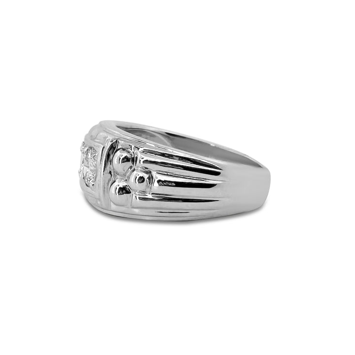 0.90ctw 3-Stone Diamond Men's Ring in 14k White Gold