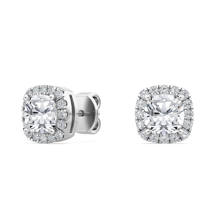 1.61ctw Cushion Cut with Halo Lab-Grown Diamond Stud Earrings in 14k White Gold