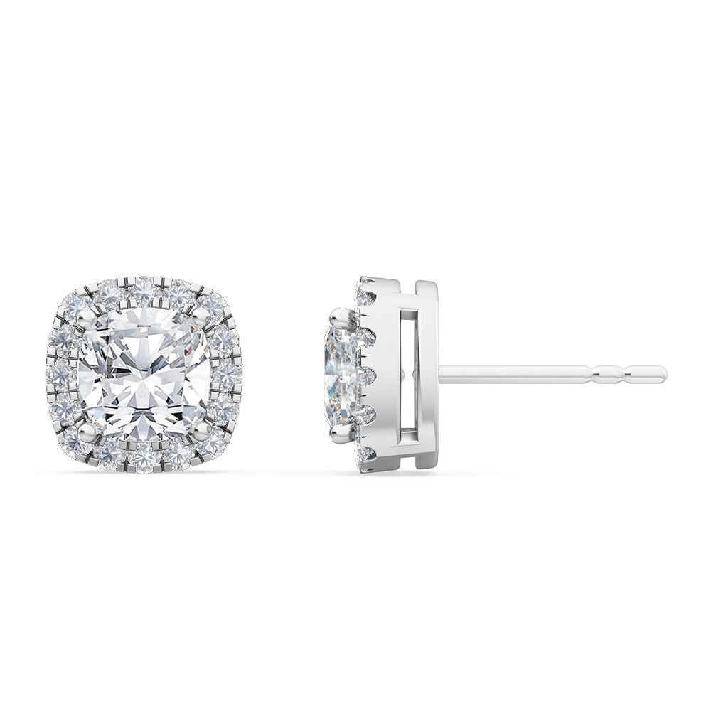 1.61ctw Cushion Cut with Halo Lab-Grown Diamond Stud Earrings in 14k White Gold