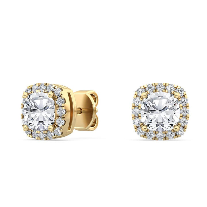 1.61ctw Cushion Cut with Halo Lab-Grown Diamond Stud Earrings in 14k Yellow Gold