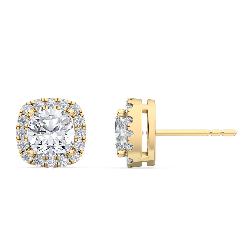 1.61ctw Cushion Cut with Halo Lab-Grown Diamond Stud Earrings in 14k Yellow Gold