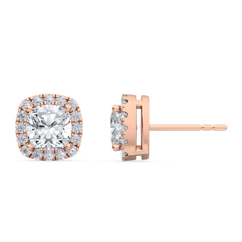 1.61ctw Cushion Cut with Halo Lab-Grown Diamond Stud Earrings in 14k Rose Gold