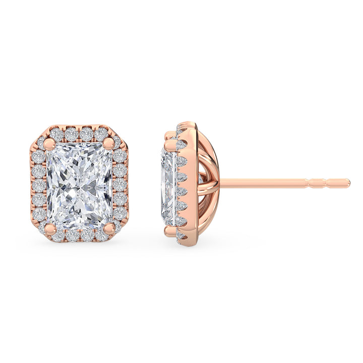 1.58ctw Radiant Cut with Halo Lab-Grown Diamond Stud Earrings in 14k Rose Gold