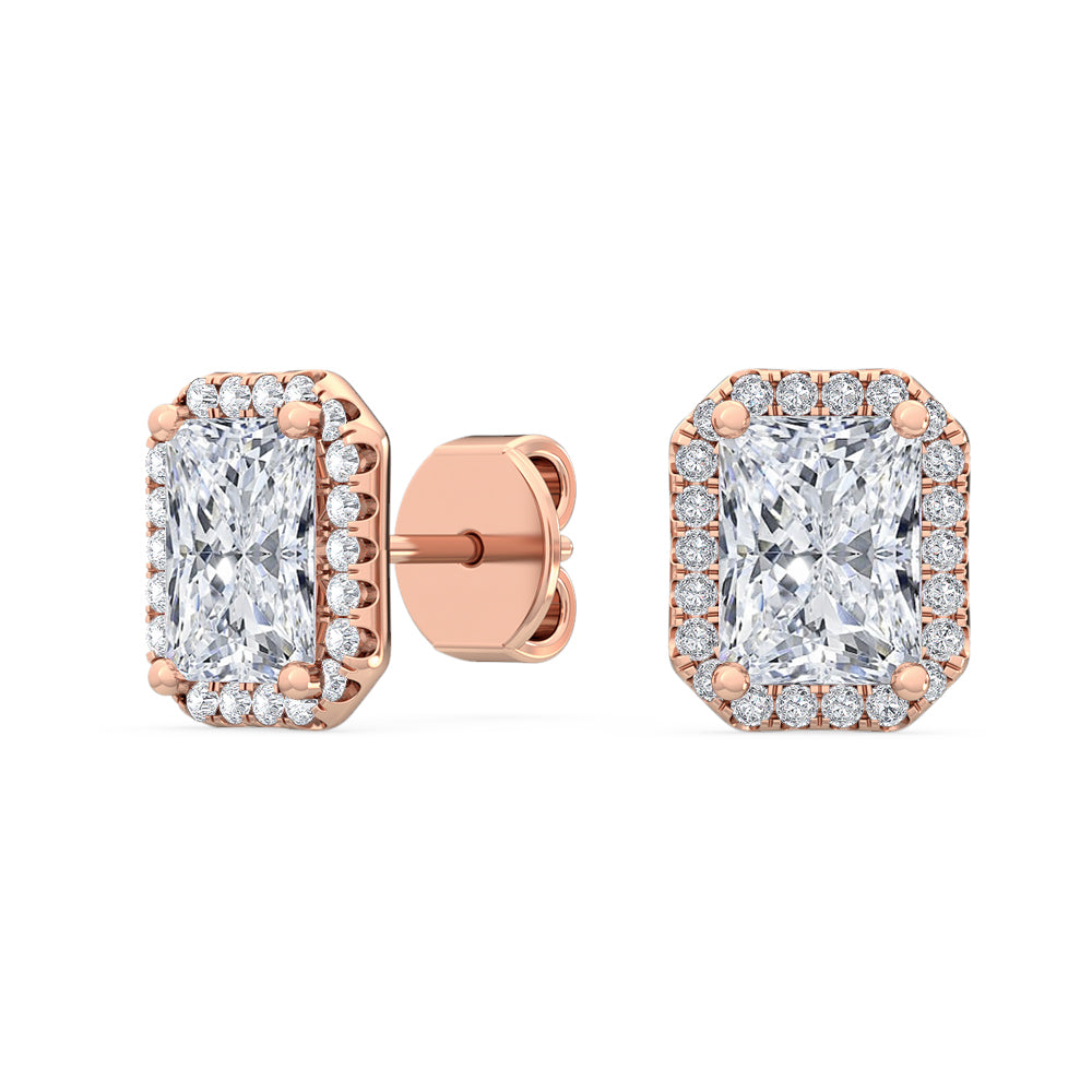 1.58ctw Radiant Cut with Halo Lab-Grown Diamond Stud Earrings in 14k Rose Gold