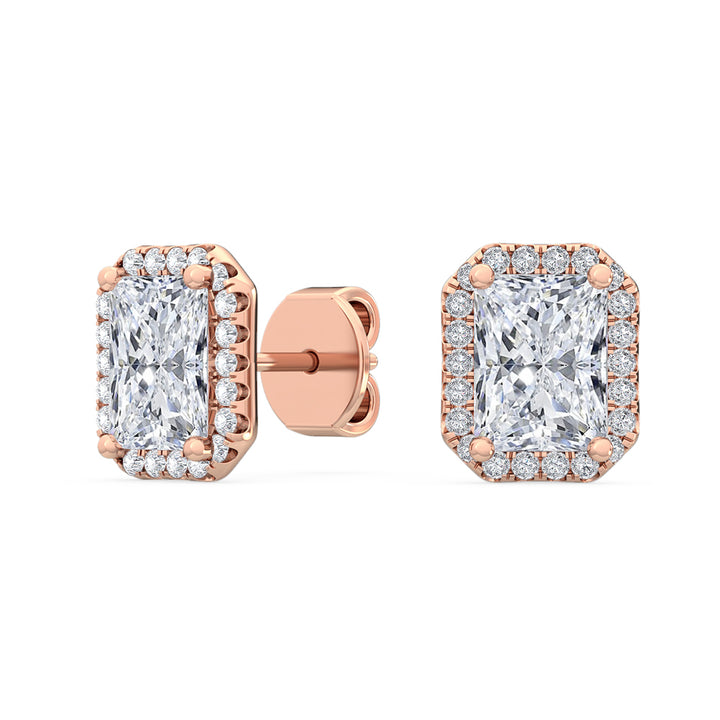 1.58ctw Radiant Cut with Halo Lab-Grown Diamond Stud Earrings in 14k Rose Gold