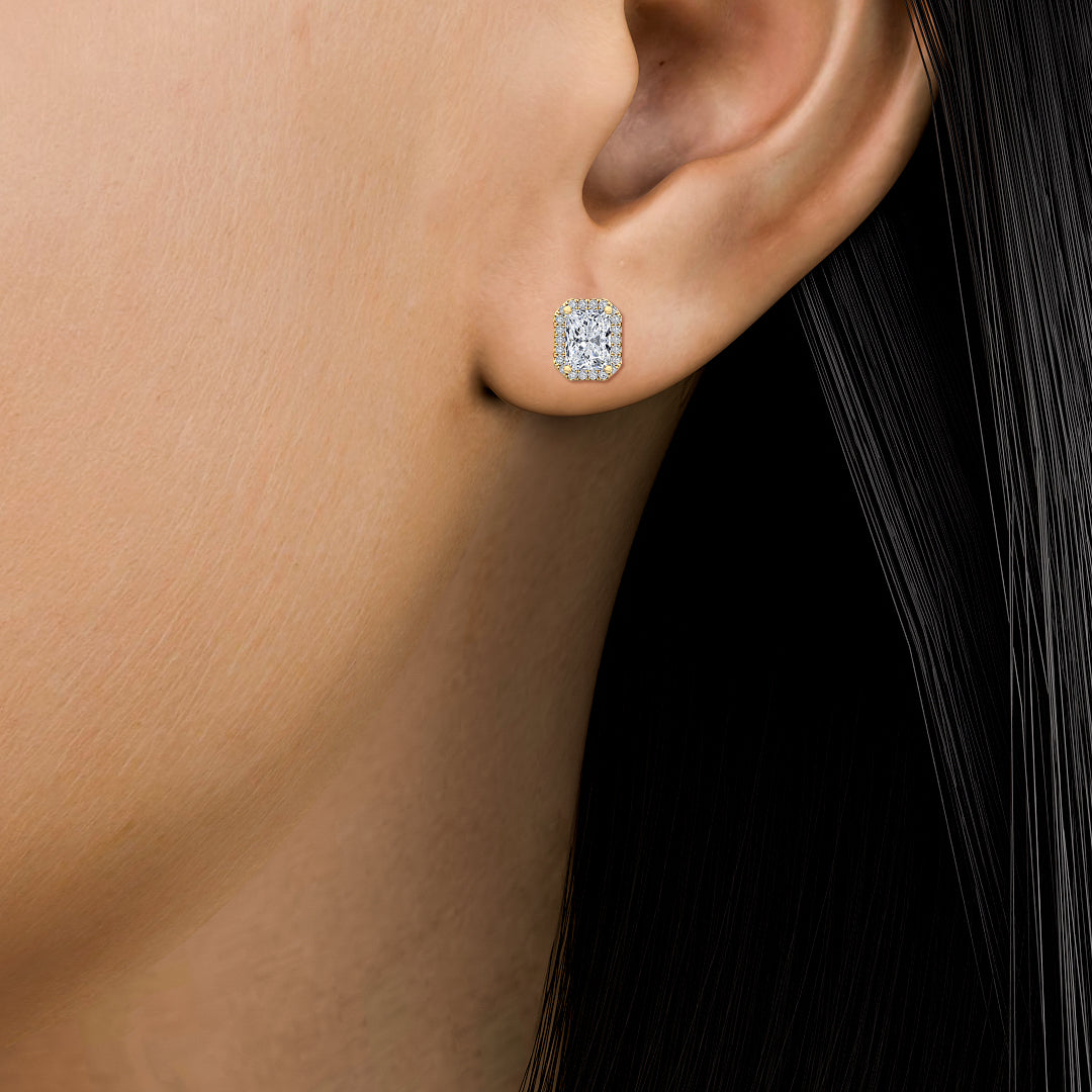 1.58ctw Radiant Cut with Halo Lab-Grown Diamond Stud Earrings in 14k Yellow Gold