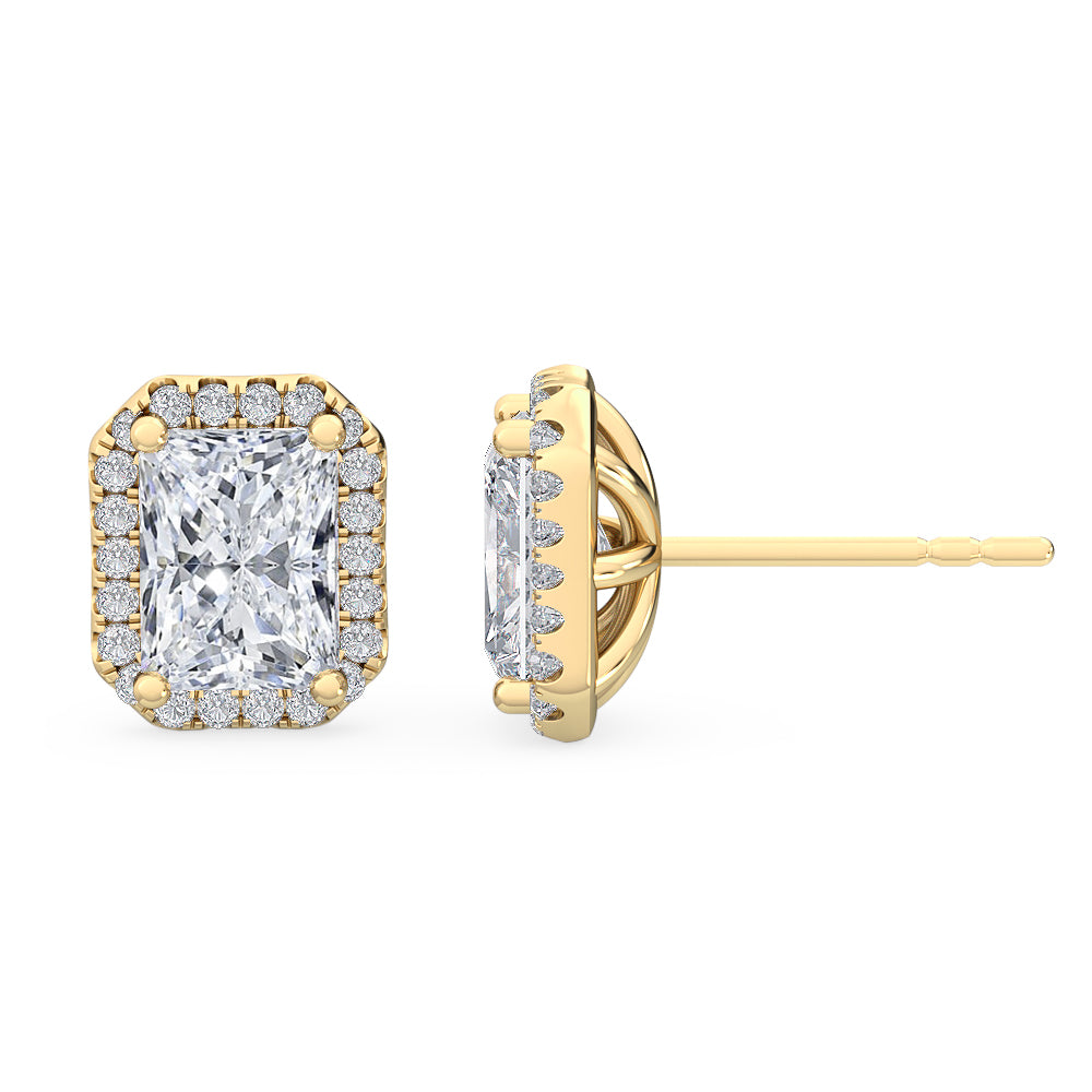 1.58ctw Radiant Cut with Halo Lab-Grown Diamond Stud Earrings in 14k Yellow Gold