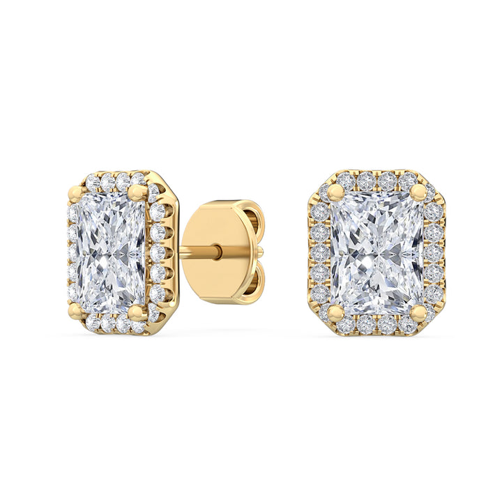 1.58ctw Radiant Cut with Halo Lab-Grown Diamond Stud Earrings in 14k Yellow Gold