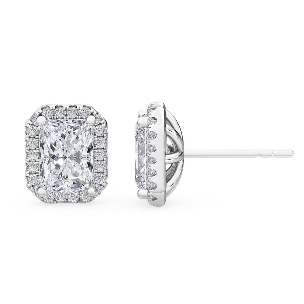 1.58ctw Radiant Cut with Halo Lab-Grown Diamond Stud Earrings in 14k White Gold