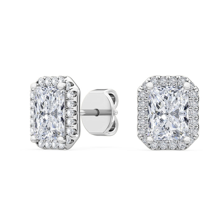 1.58ctw Radiant Cut with Halo Lab-Grown Diamond Stud Earrings in 14k White Gold