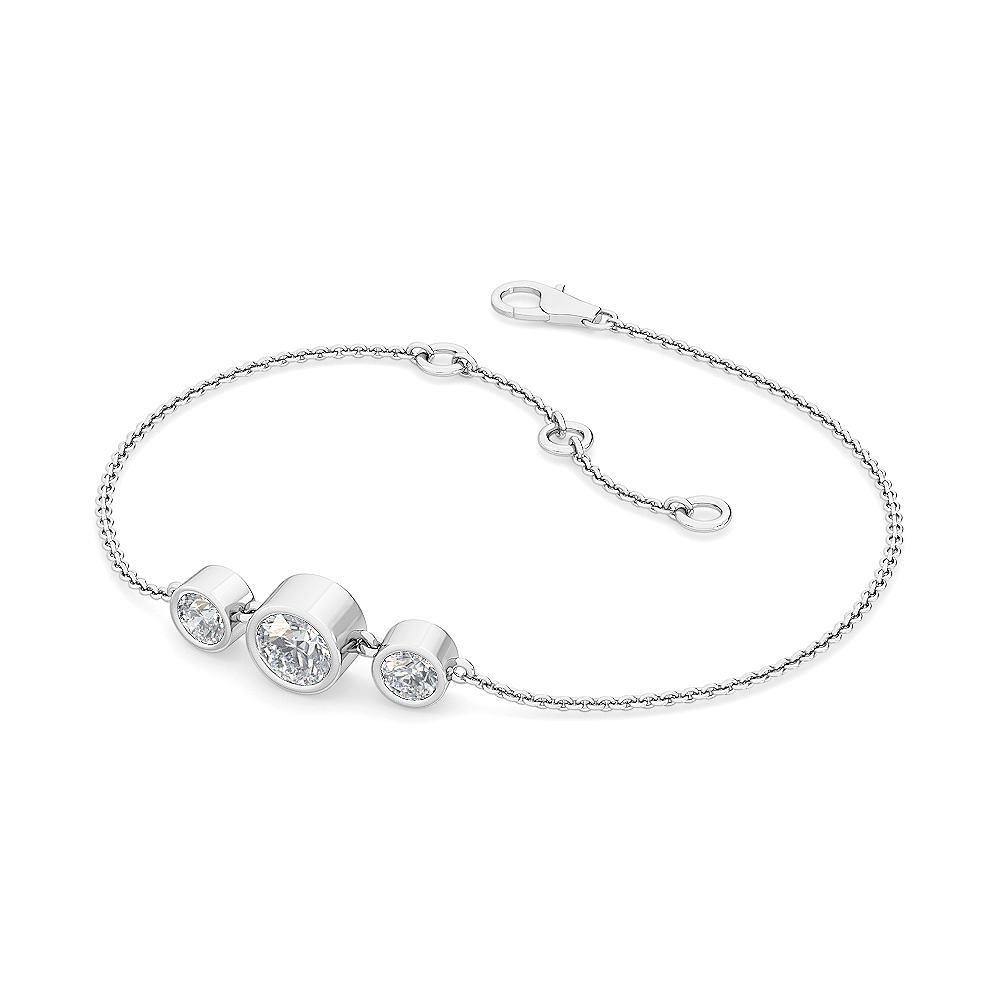 0.54ctw Round Brilliant Lab-Grown Diamond 3-Stone Bracelet in 14k White Gold