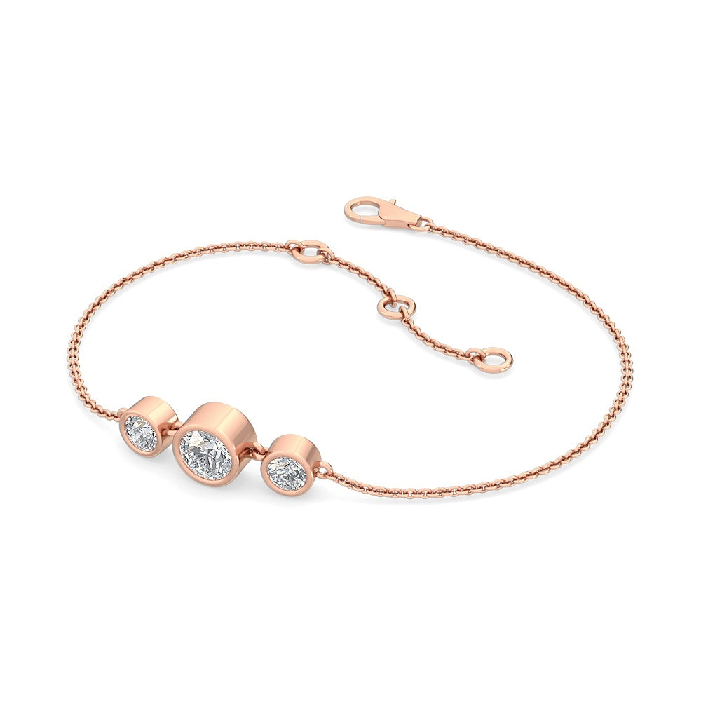 0.54ctw Round Brilliant Lab-Grown Diamond 3-Stone Bracelet in 14k Rose Gold