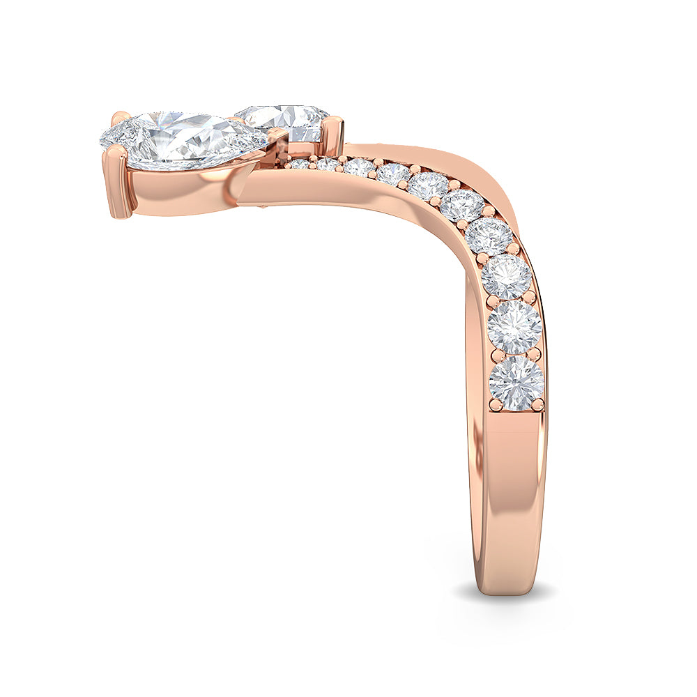 1.73ctw Round Brilliant & Pear Shaped Lab-Grown Diamond Toi et Moi Engagement Ring in 14k Rose Gold