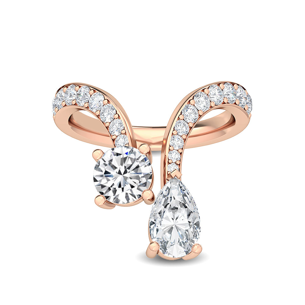 1.73ctw Round Brilliant & Pear Shaped Lab-Grown Diamond Toi et Moi Engagement Ring in 14k Rose Gold