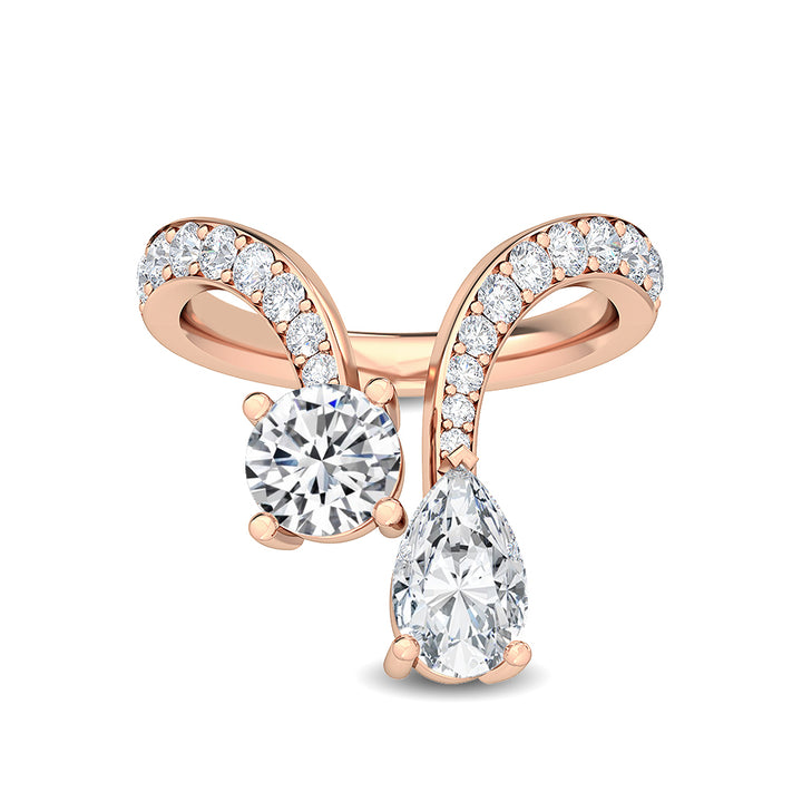 1.73ctw Round Brilliant & Pear Shaped Lab-Grown Diamond Toi et Moi Engagement Ring in 14k Rose Gold