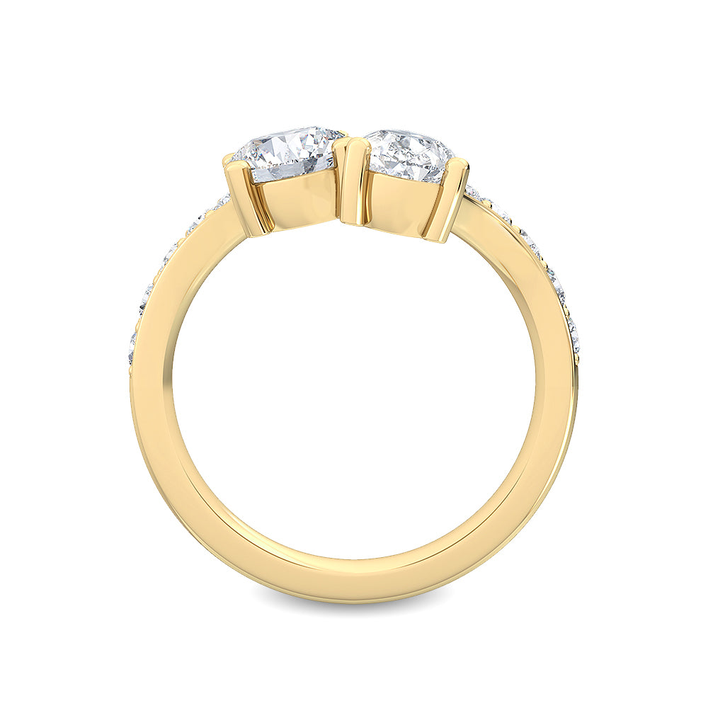 1.73ctw Round Brilliant & Pear Shaped Lab-Grown Diamond Toi et Moi Engagement Ring in 14k Yellow Gold