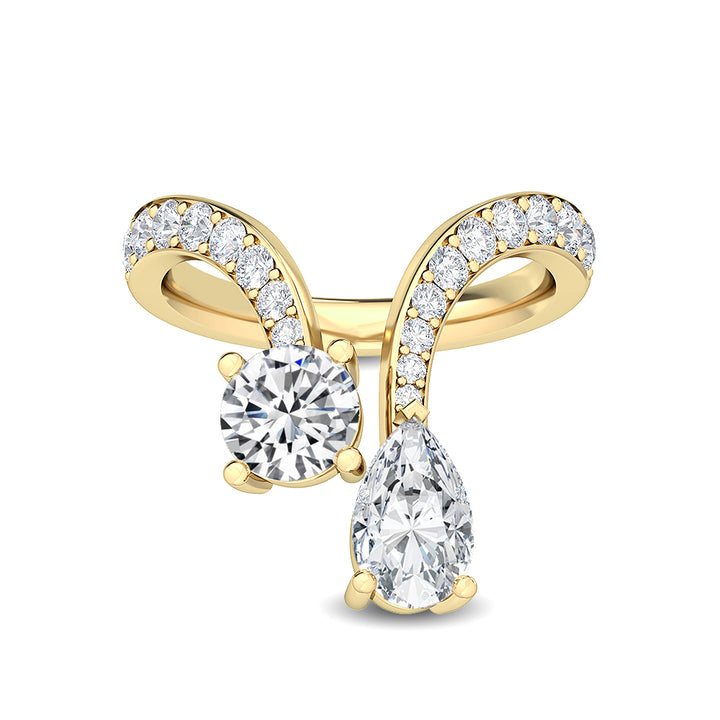 1.73ctw Round Brilliant & Pear Shaped Lab-Grown Diamond Toi et Moi Engagement Ring in 14k Yellow Gold