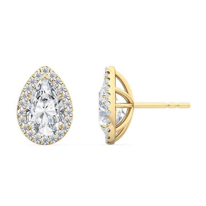 1.19ctw Pear Shape with Halo Lab-Grown Diamond Stud Earrings in 14k Yellow Gold