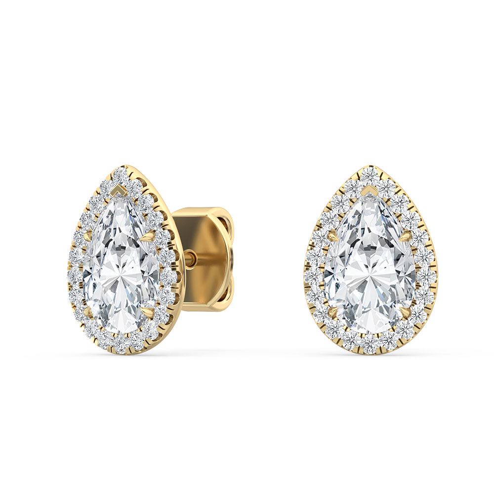 1.19ctw Pear Shape with Halo Lab-Grown Diamond Stud Earrings in 14k Yellow Gold