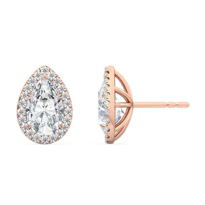 1.19ctw Pear Shape with Halo Lab-Grown Diamond Stud Earrings in 14k Rose Gold