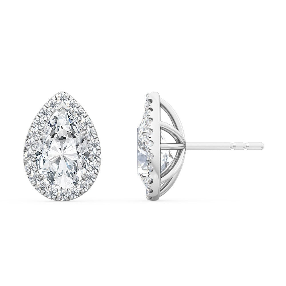 1.19ctw Pear Shape with Halo Lab-Grown Diamond Stud Earrings in 14k White Gold