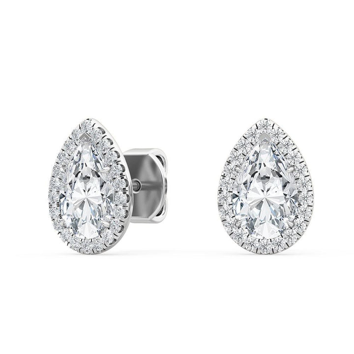 1.19ctw Pear Shape with Halo Lab-Grown Diamond Stud Earrings in 14k White Gold