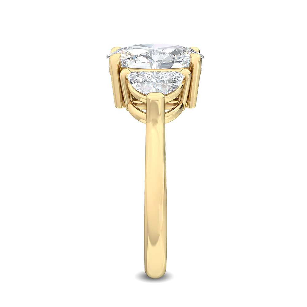 3.50ctw Oval with Half Moon Lab-Grown Diamond 3-Stone Engagement Ring in 14k Yellow Gold