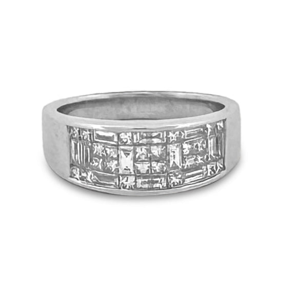 EGL Graded 0.98ctw Princess & Baguette Cut Natural Diamond Band in 18k White Gold