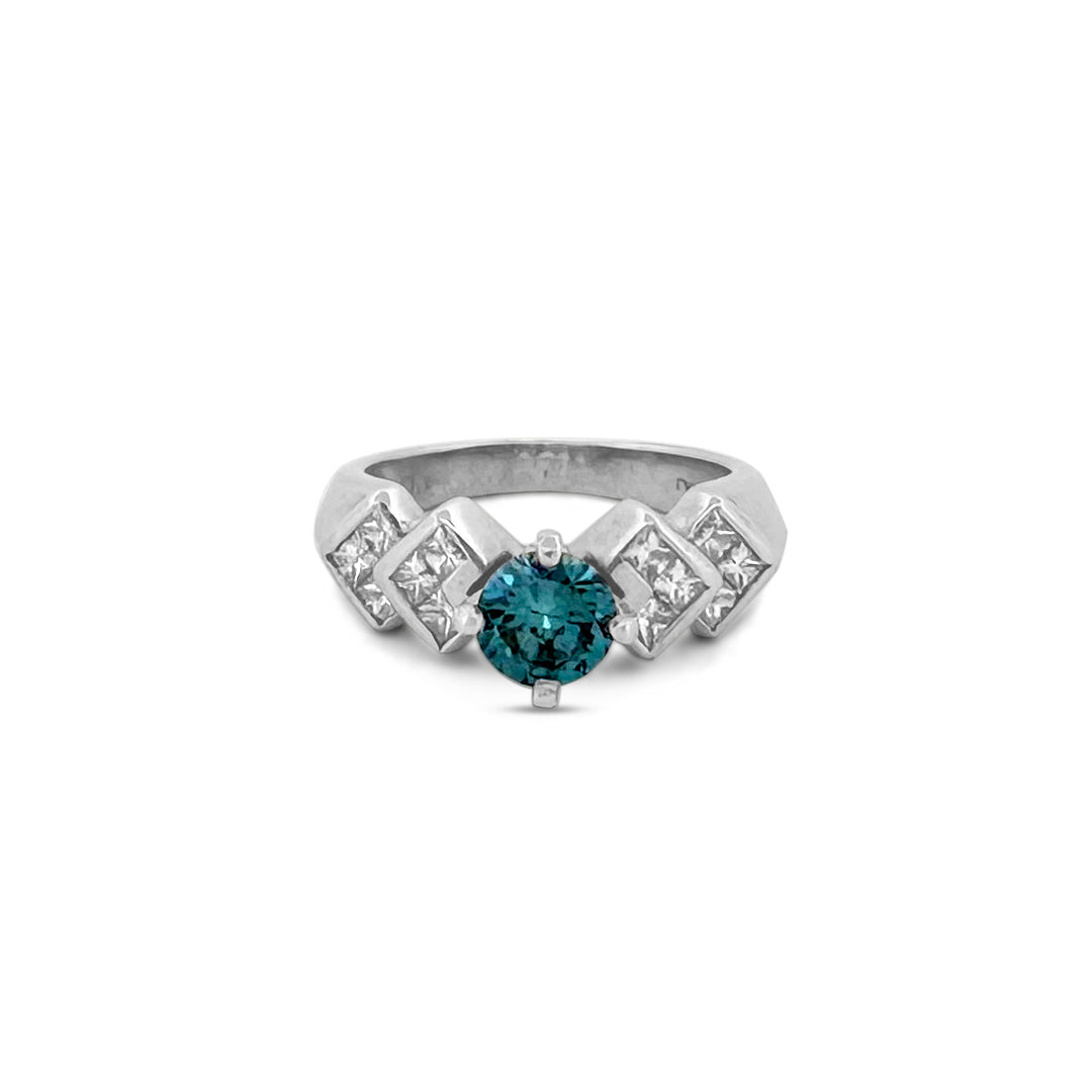 1.30ctw Irradiated Blue Round Brilliant Diamond Cocktail Ring in 14k White Gold